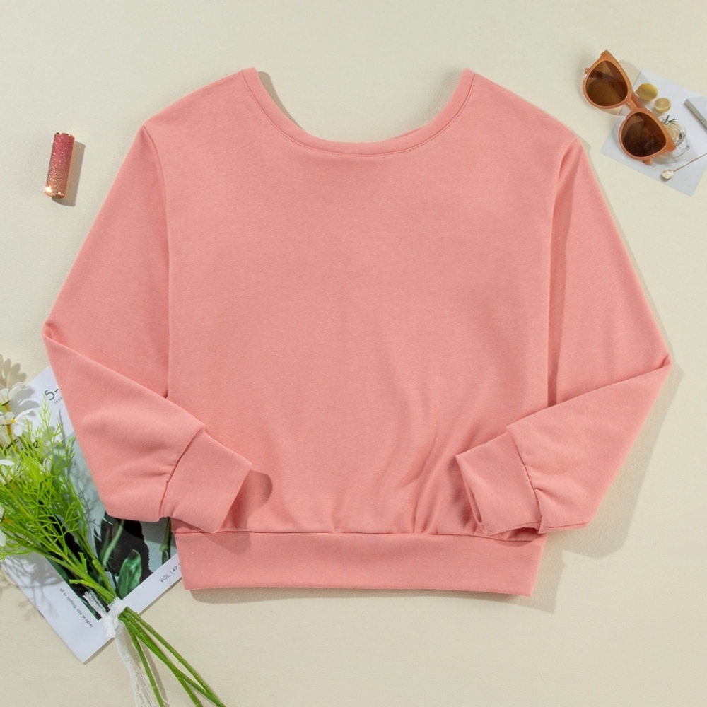 Bow Accent Cozy Sweatshirt - Coral - Picture 7 of 11